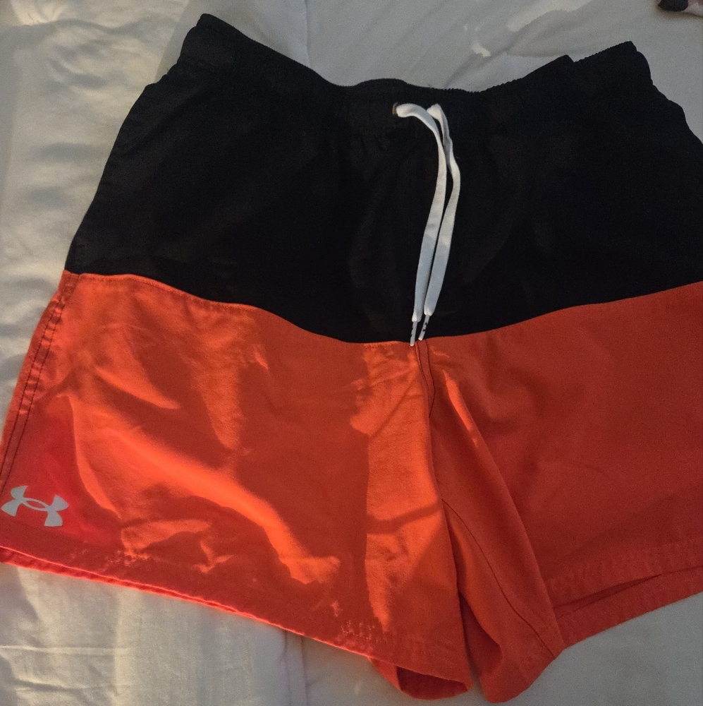 Under Armour Black and Orange Sports Shorts